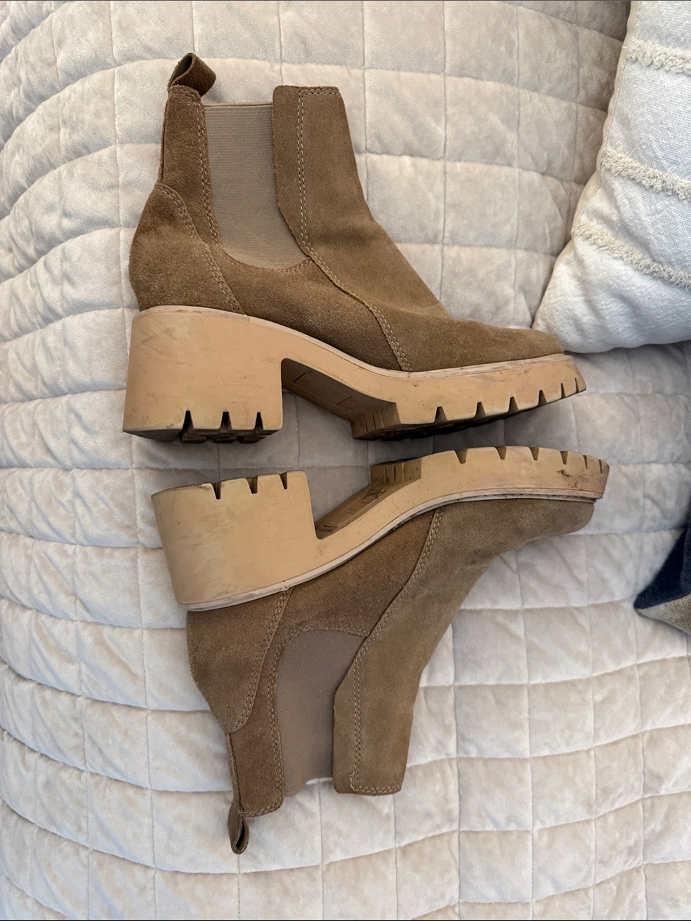 Dolce Vita Taupe Suede Chunky Chelsea Booties